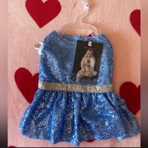 Sparkling Blue Sequin Pet Dress with Silver Accents